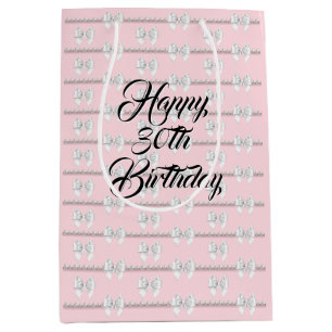 Sacola Para Presentes Média Aniversário de 30 anos Tema Pérolas Rosa Glam Tiff