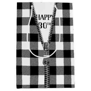 Sacola Para Presentes Média aniversário de 30 anos Zipper Na Xadrez De Buffal