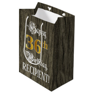 Sacola Para Presentes Média Aniversário de 36 anos: Aparência de Ouro Falso e