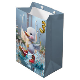 Sacola Para Presentes Média aniversário de 3 anos Duck Dançando em uma poça de