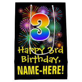 Sacola Para Presentes Média aniversário de 3 anos: Padrão de diversão do Firew