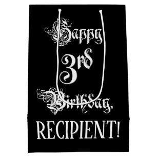 Sacola Para Presentes Média aniversário de 3 anos: Rico, Script Elegante + No