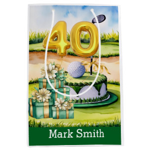 Sacola Para Presentes Média Aniversário de 40 anos de Golfe com Bolo no Curso