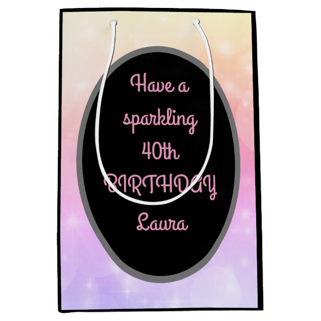 Sacola Para Presentes Média Aniversário de 40 anos de luxo Dourado e rosa pers (Frente)