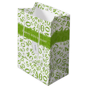 Sacola Para Presentes Média Aniversário de 40 anos Feliz padrão verde e branco