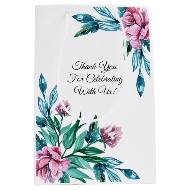 Sacola Para Presentes Média Aniversário de 40 anos Floral Romântico Feminina (Frente)