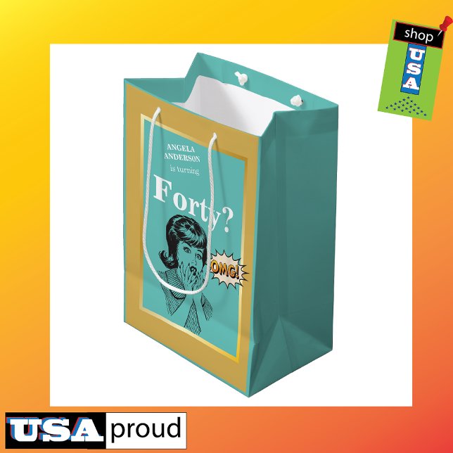 Sacola Para Presentes Média aniversário de 40 anos 🎁 Mulher Engraçada (Criador carregado)