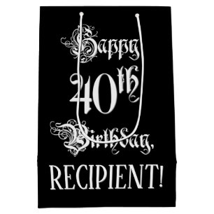 Sacola Para Presentes Média aniversário de 40 anos: Rico, Script Elegante + N
