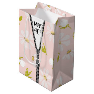 Sacola Para Presentes Média aniversário de 40 anos Zipper On Daisy Design