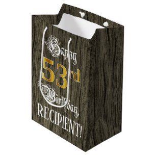 Sacola Para Presentes Média Aniversário de 53 anos: Aparência de Ouro Falso e 
