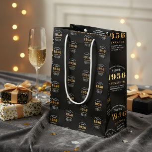 Sacola Para Presentes Média Aniversário de 70 anos 1956 Black Gold Chic Elegan