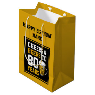 Sacola Para Presentes Média Aniversário de 80 personalizado saudações e cervej