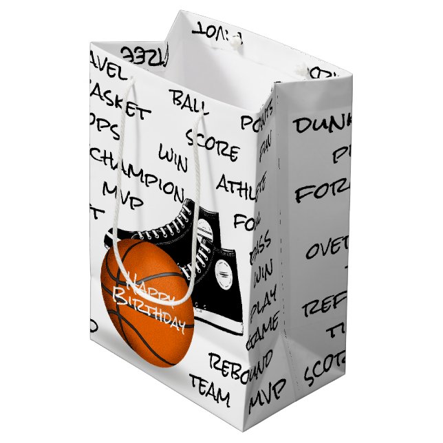 Sacola Para Presentes Média Aniversário de Basquete e Criador (Frente inclinada)