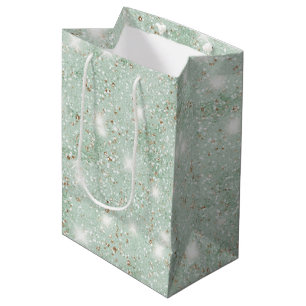 Sacola Para Presentes Média Aniversário de Brilho Falso Verde Menta