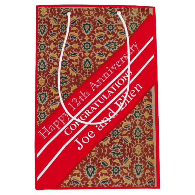 Sacola Para Presentes Média Aniversário de Casamento de 12, Aniversário da Sed (Frente)