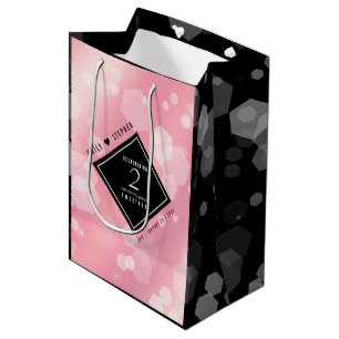 Sacola Para Presentes Média Aniversário de Casamento do Rosa Quartz Elegante