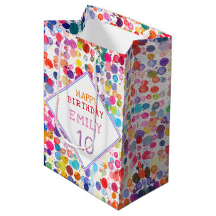 Sacola Para Presentes Média Aniversário de criança de Gráficos de Tinta de Cor