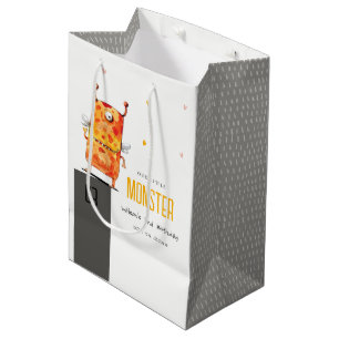 Sacola Para Presentes Média Aniversário de criança de Monstro Amarelo Amarelo-