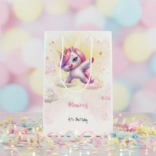 Sacola Para Presentes Média Aniversário de criança de unicórnio pink de abbing