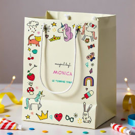 Sacola Para Presentes Média Aniversário de criança de unicórnios de coelhos de