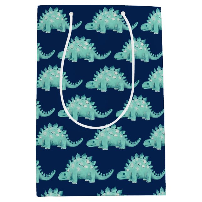 Sacola Para Presentes Média Aniversário de criança do dinossauro Stegossauro (Frente)