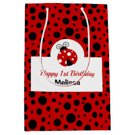 Sacola Para Presentes Média Aniversário de criança Ladybug Red Black Bolinhas