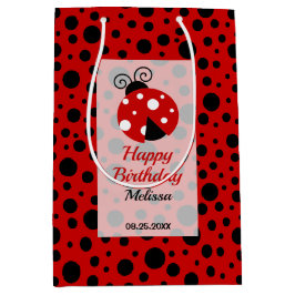 Sacola Para Presentes Média Aniversário de criança Ladybug Red Black Frame Bol