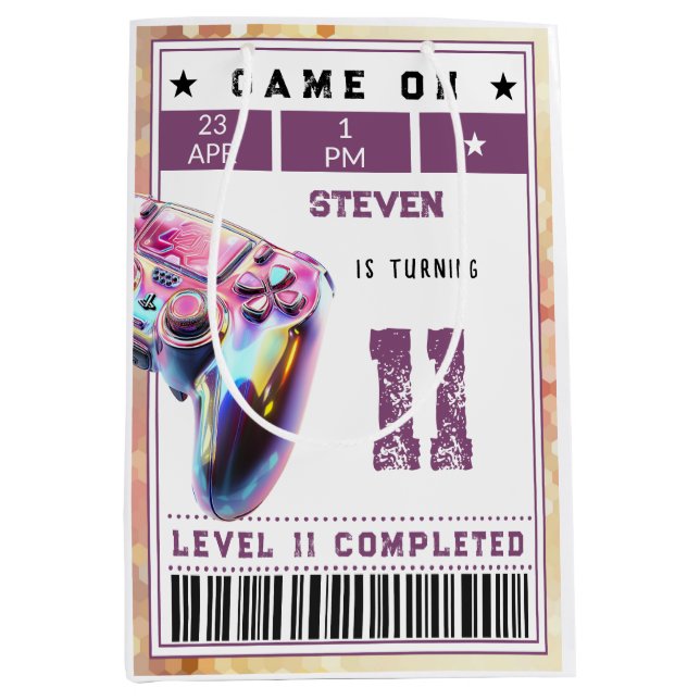 Sacola Para Presentes Média aniversário de criança videos games (Frente)