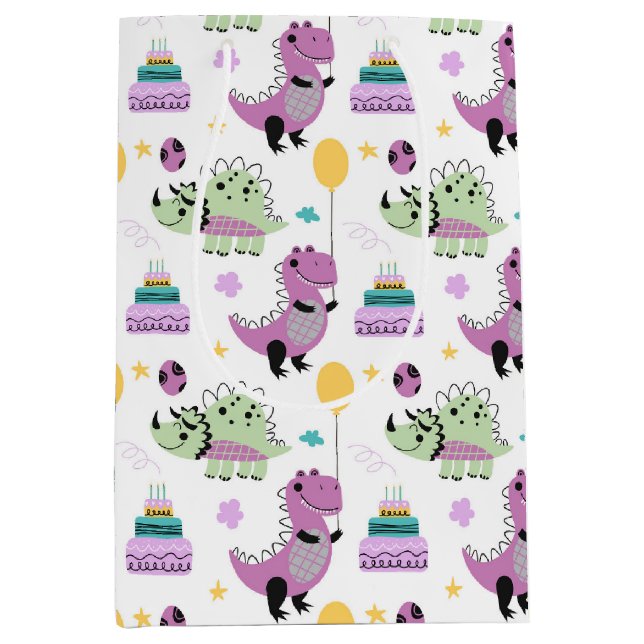Sacola Para Presentes Média Aniversário de Dinossauro (Frente)