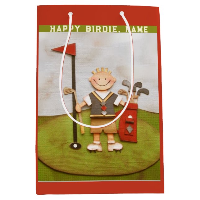 Sacola Para Presentes Média Aniversário de Golfe (Frente)