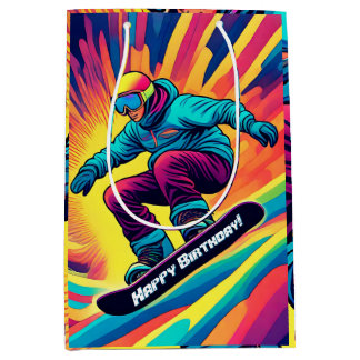 Sacola Para Presentes Média Aniversário de inverno do legal Teen Snowboarder