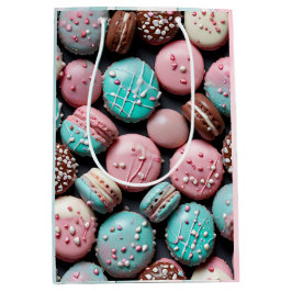 Sacola Para Presentes Média Aniversário de Macaron Rosa e Teal