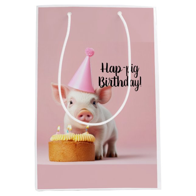 Sacola Para Presentes Média Aniversário de porco! (Frente)