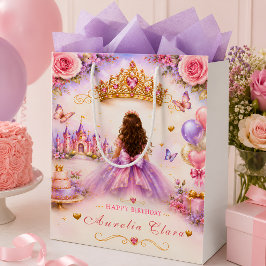Sacola Para Presentes Média Aniversário de Princesa de Conto de Fadas Personal