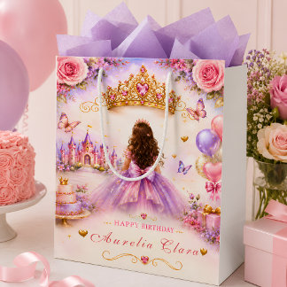 Sacola Para Presentes Média Aniversário de Princesa de Conto de Fadas Personal
