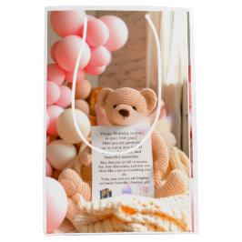 Sacola Para Presentes Média Aniversário de Urso Beary Menina de 1 Ano de Outon