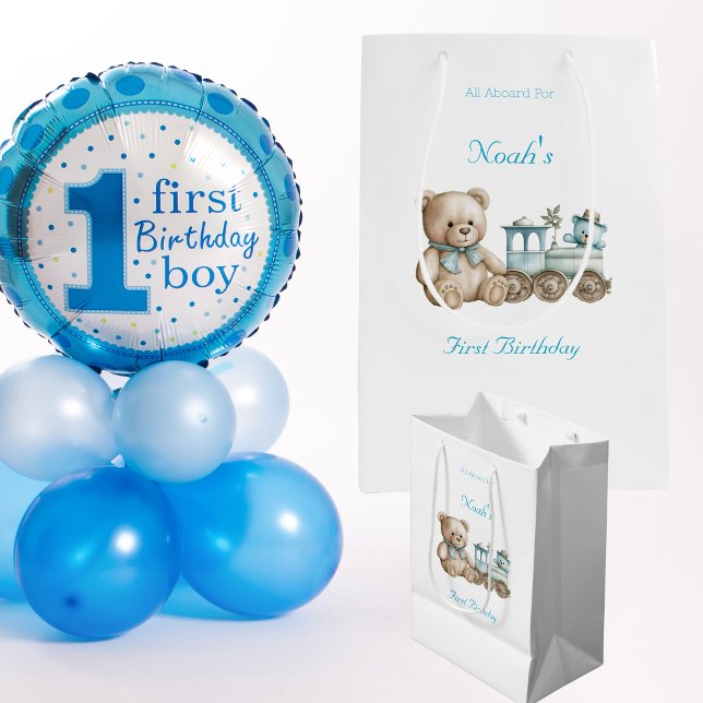 Sacola Para Presentes Média Aniversário do 1º Ano todo bonito a bordo (All Aboard Gift Bags)