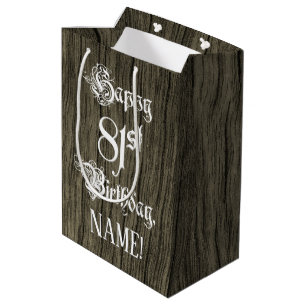 Sacola Para Presentes Média Aniversário do 81rua: Rico, Faux Wood Look + Nome