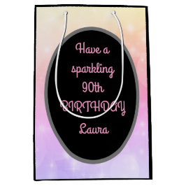 Sacola Para Presentes Média Aniversário do 90, Dourado e rosa, de luxo e perso