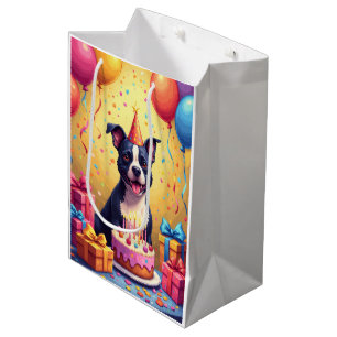 Sacola Para Presentes Média Aniversário do American Staffordshire Terrier