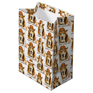 Sacola Para Presentes Média Aniversário do Bloodhound com o Chapéu do Cowboy