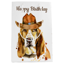 Sacola Para Presentes Média Aniversário do Bloodhound com o Chapéu do Cowboy