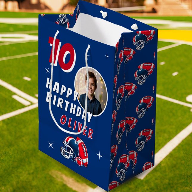 Sacola Para Presentes Média Aniversário do Cartoon de Capacetes de Futebol (Criador carregado)