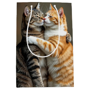 Sacola Para Presentes Média Aniversário do Casal Cat Hugging