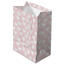Sacola Para Presentes Média Aniversário do Corações Brancos Rosa Girly