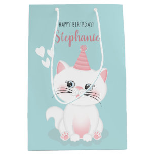 Sacola Para Presentes Média Aniversário do Dia Puro do Gato