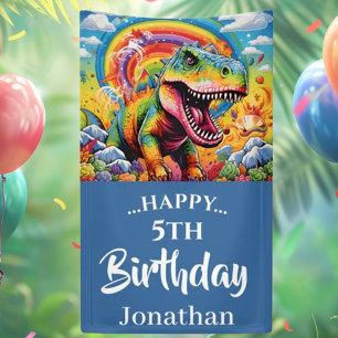 Sacola Para Presentes Média aniversário do dinossauro, azul colorido