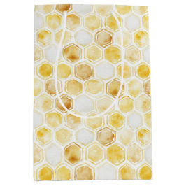 Sacola Para Presentes Média Aniversário do Dourado Yellow Honeycomb