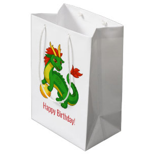 Sacola Para Presentes Média Aniversário do Dragão Verde Chinês