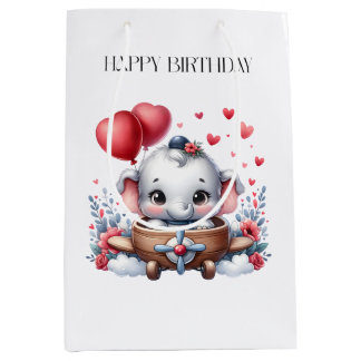 Sacola Para Presentes Média Aniversário do Elefante Voador